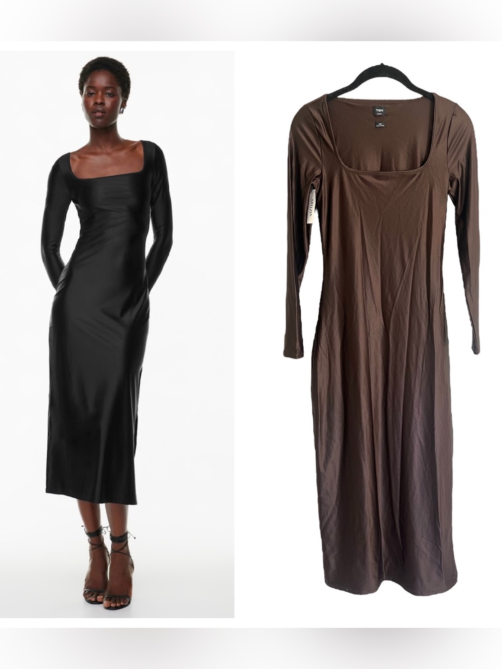 NWT Ten Aritzia Satinette Starlit midi dress mocha brown XS Bodycon minimalist